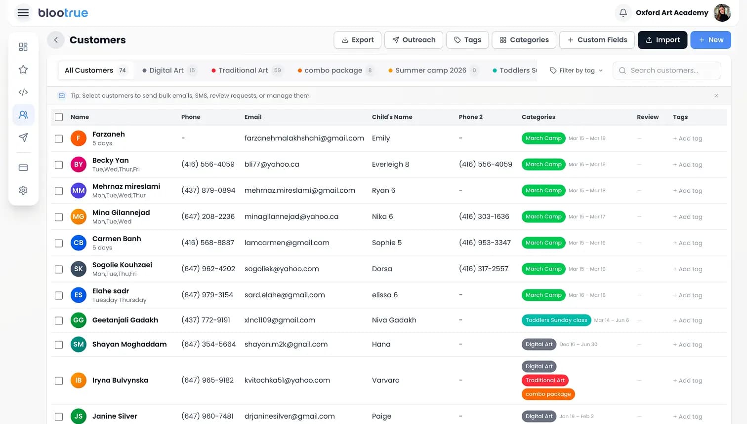 BlooTrue customer management and review requests